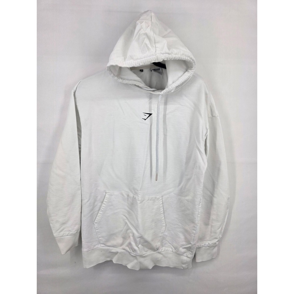 Gymshark Mens White Graphic Fleece Pullover Hoodie Small Logo Back Print S